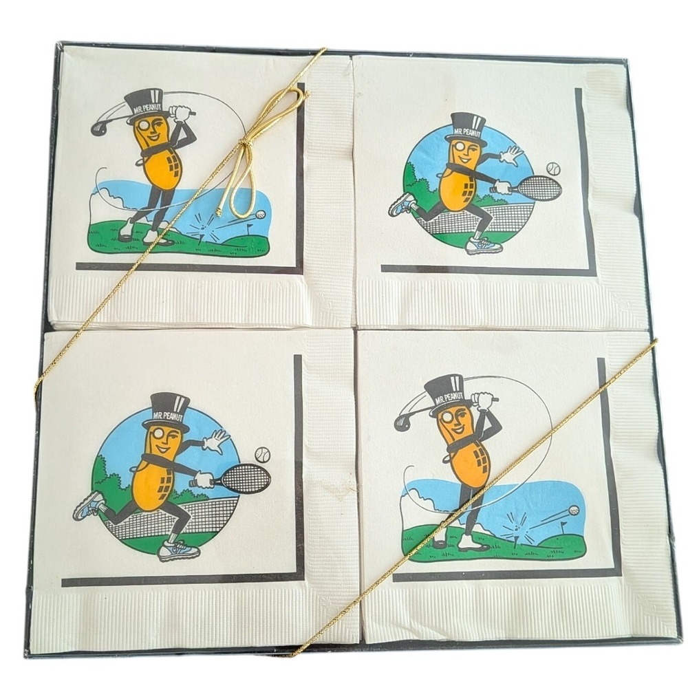 Vintage Planters Mr Peanut Cocktail Napkins Set Golf Tennis Sports Advertising